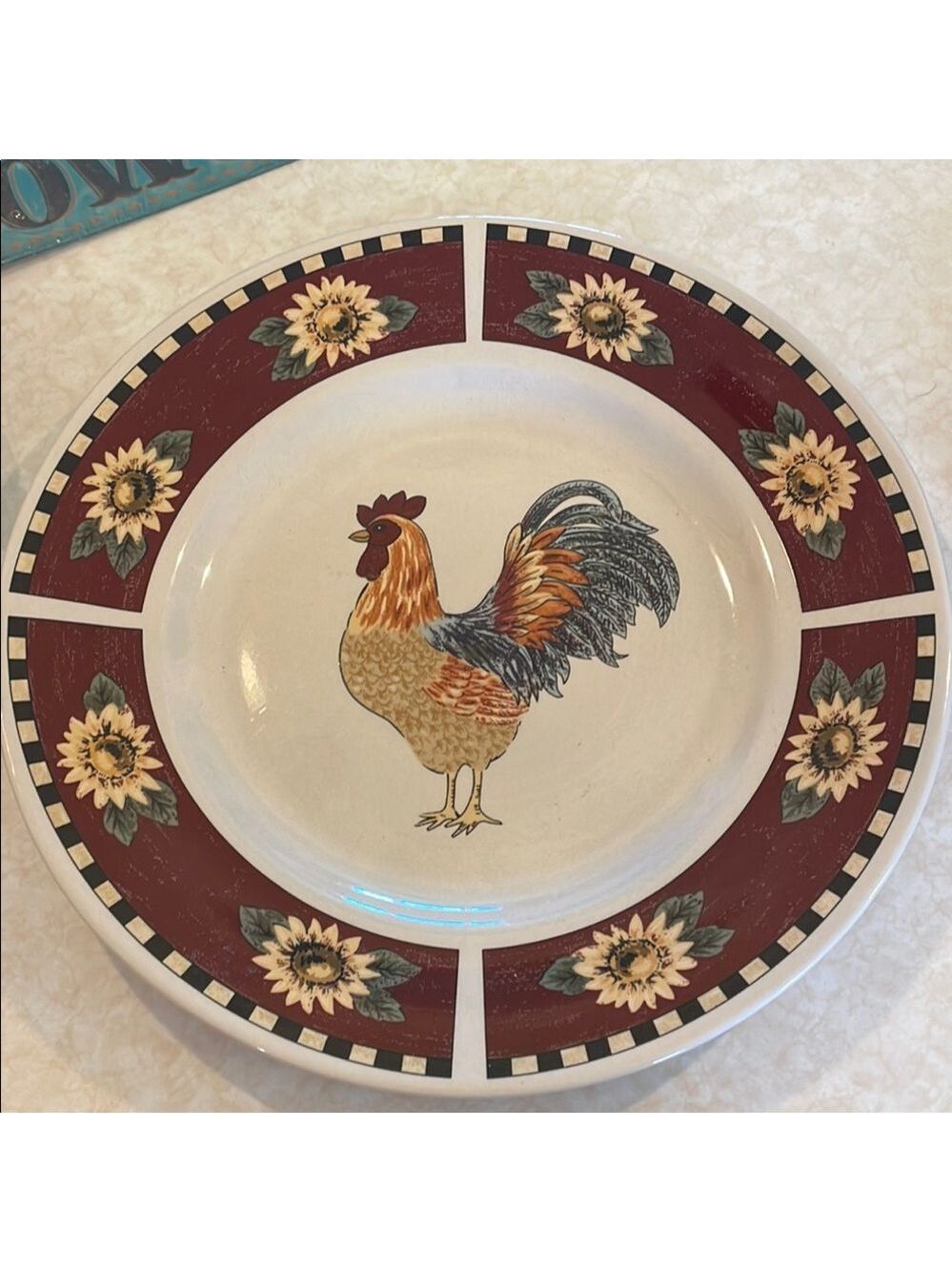 Red and Cream Farmhouse Rooster Dinnerware Plate